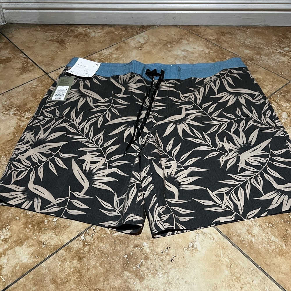 Goodfellow & Co Black and Tan Leaf Print Swim Shorts
